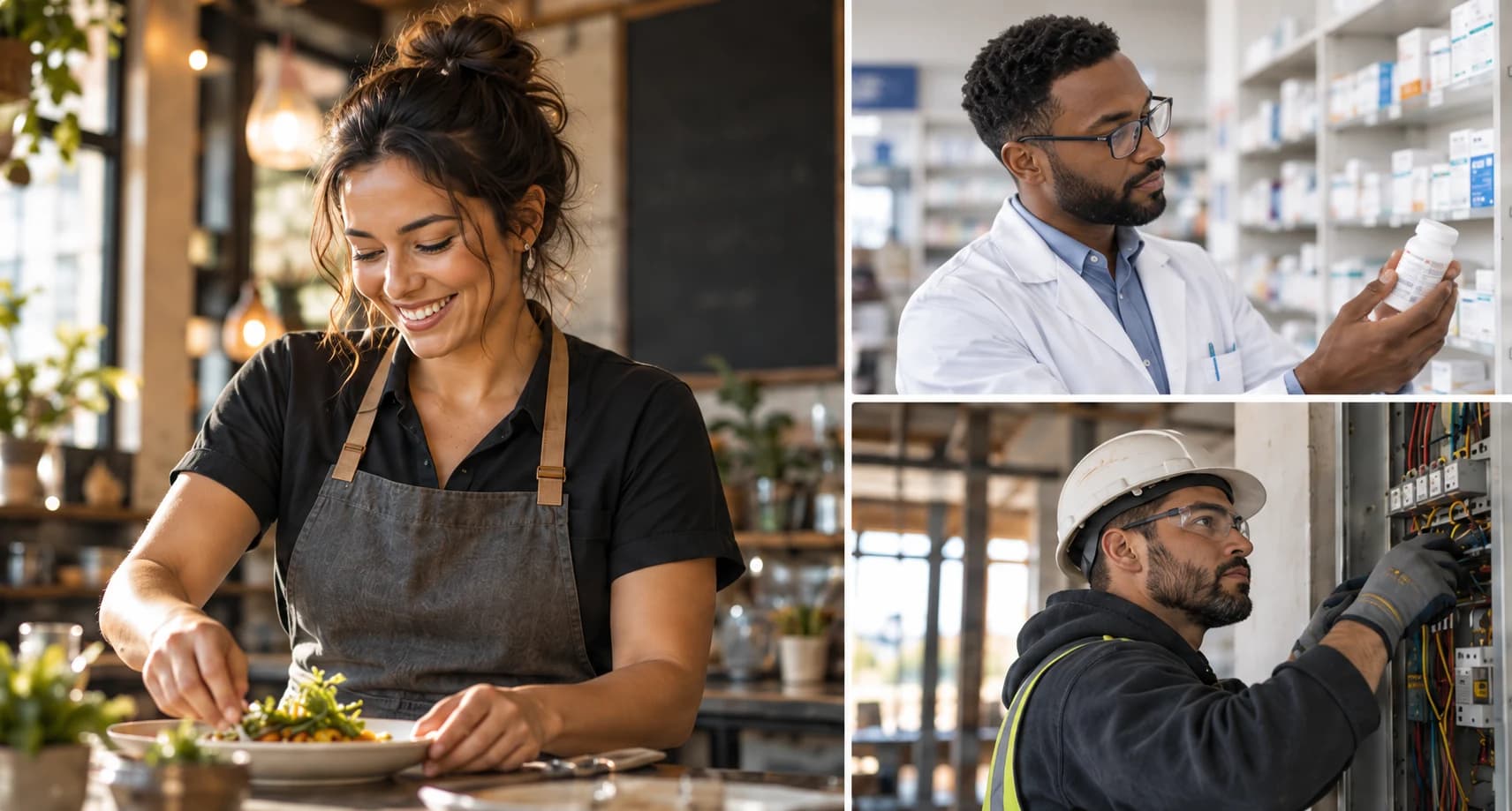 A restaurant owner, pharmacist, and electrician at work